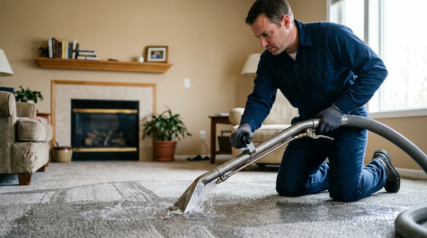 Water damage restoration technician working near Cornwall Bridge, CT